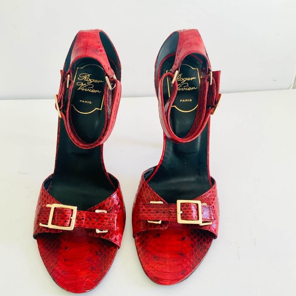Roger Vivier Red Python Sandals 38 - image 4
